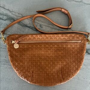 Clare V Grande Fanny Brown Woven Leather Crossbody Bag